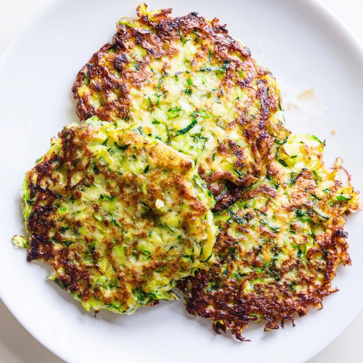 Savory Zucchini Fritters, a warm Mediterranean snack, sizzling in olive oil in a pan.