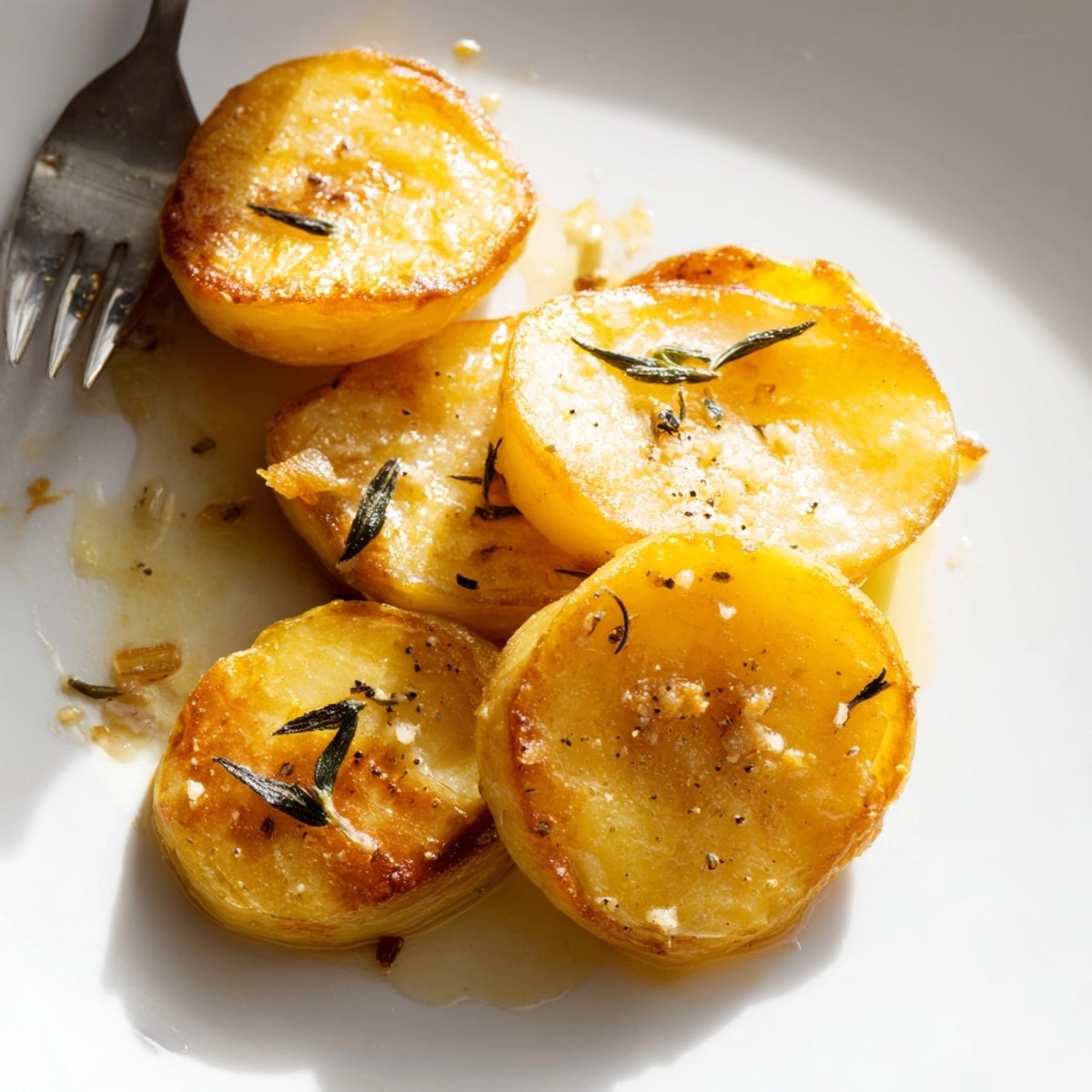 Easy Melting Potatoes recipe: roasted potato rounds, bathed in savory broth, a comforting side.