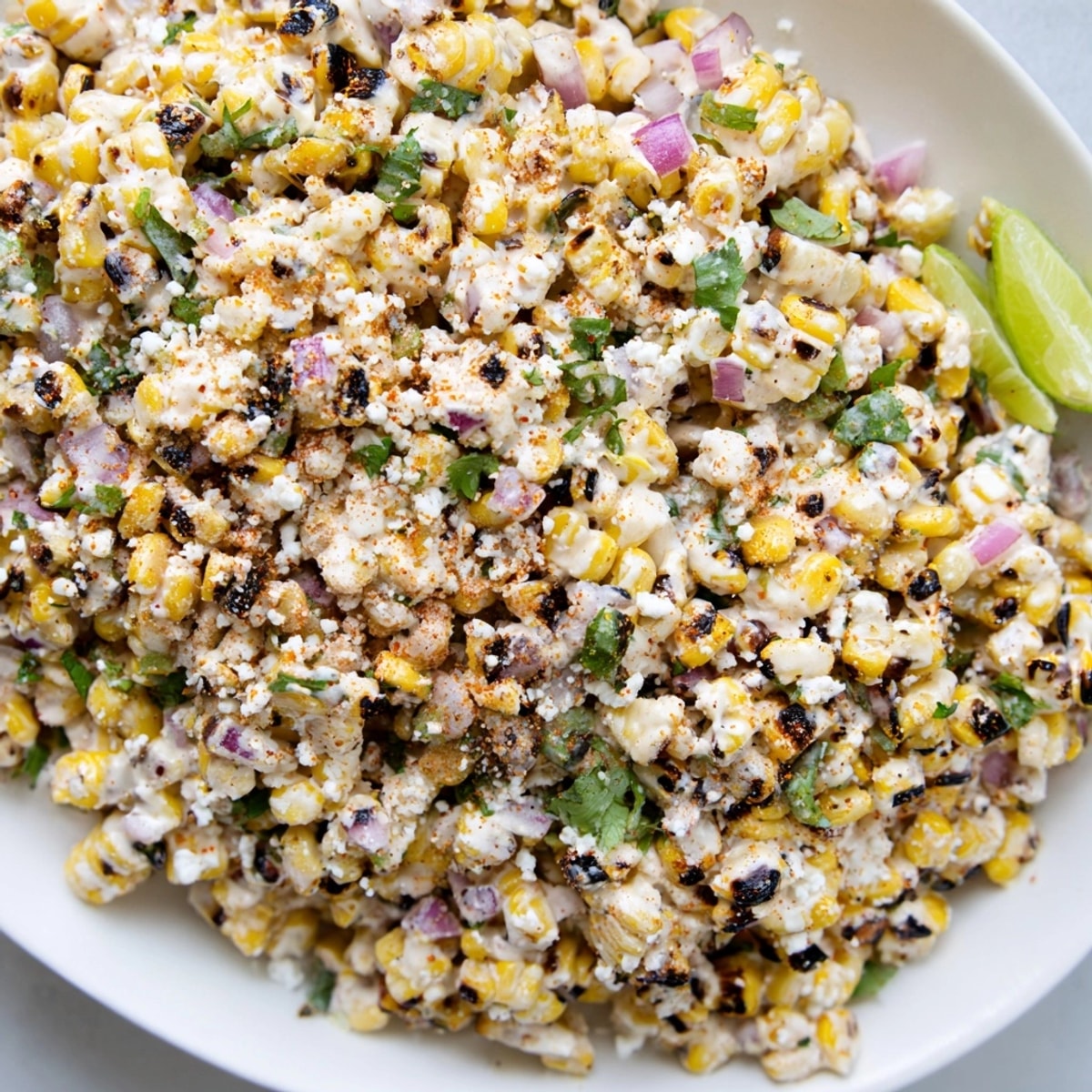 Vibrant Mexican Street Corn Salad: Imagine creamy, zesty flavors with charred corn and fresh herbs.