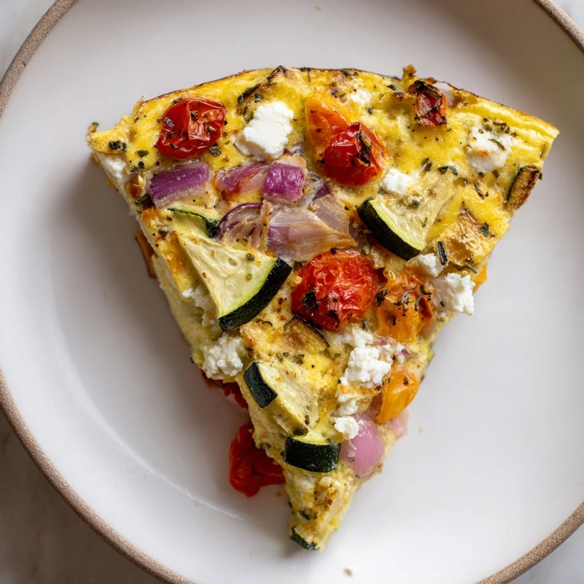 A close-up of a delightful Roasted Vegetable Frittata, perfect for brunch, bursting with vibrant flavors.