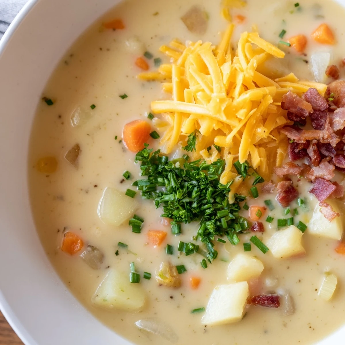 Delicious creamy potato soup, rich and velvety, perfect for a cozy, comforting dinner.