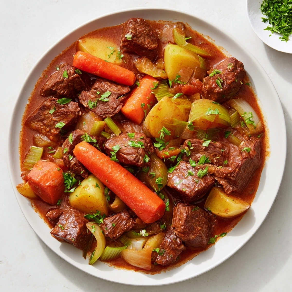 Slow Cooked Beef Stew is hearty with tender beef and vegetables, perfect for a cozy dinner.