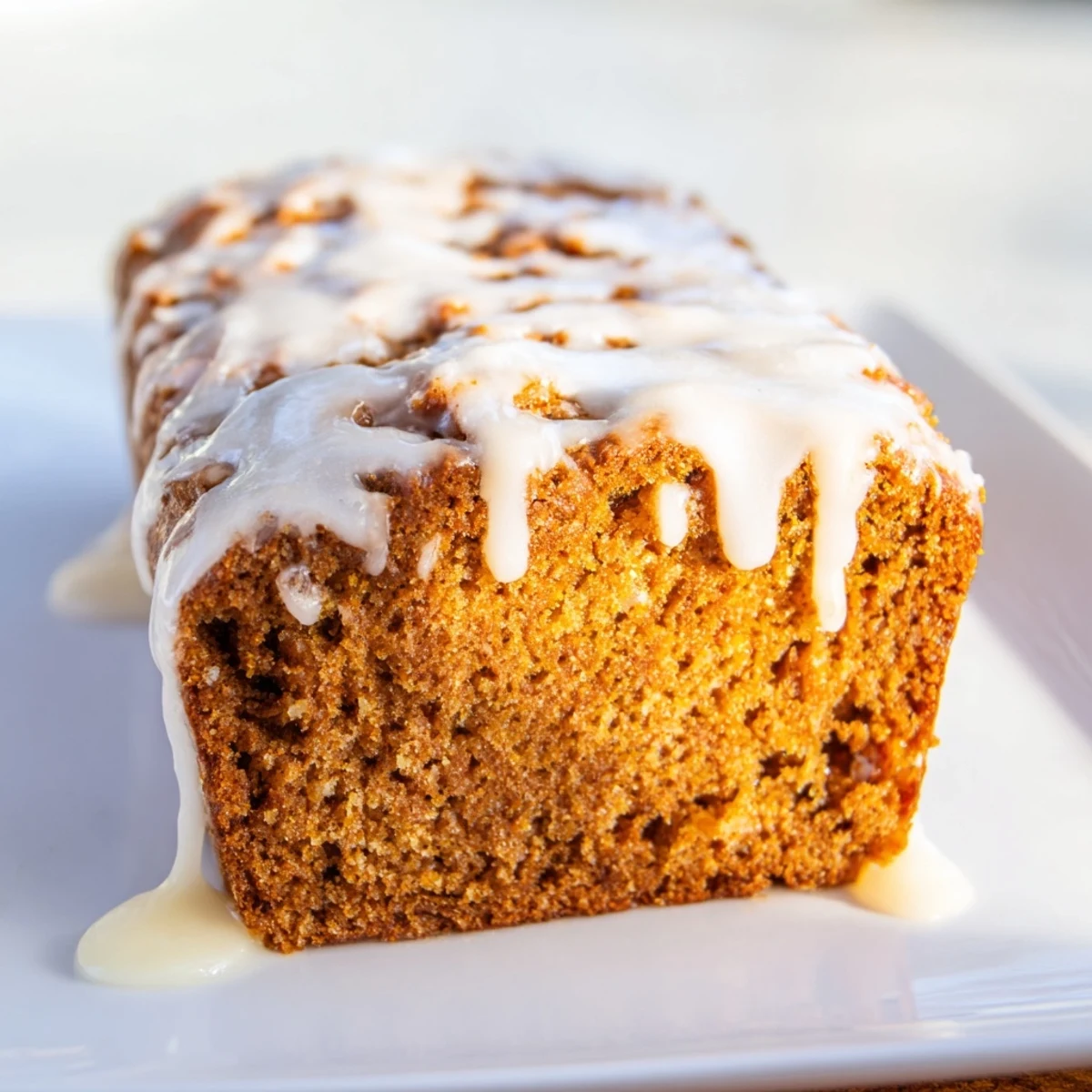 Warm, spiced Gingerbread Loaf with a bright lemon glaze, ready to serve and enjoy.