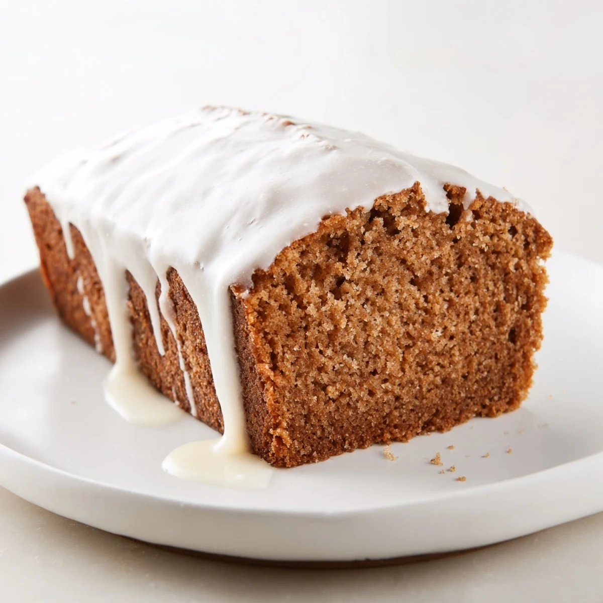 A delicious slice of Gingerbread Loaf, drizzled with a tangy lemon glaze for a perfect treat.