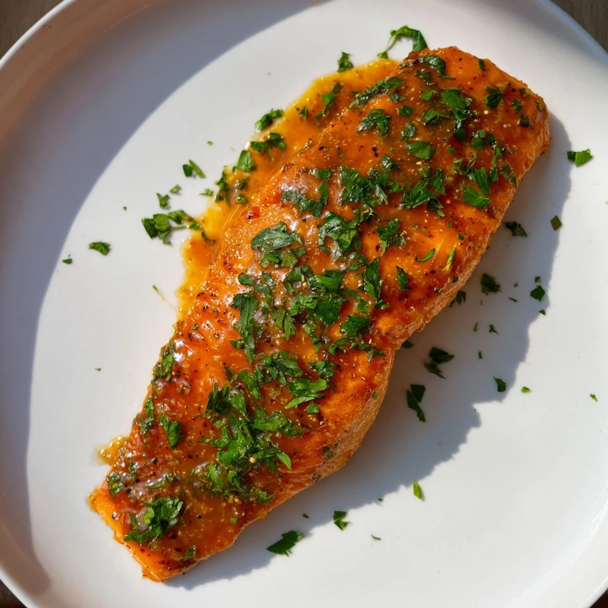 Perfectly cooked Baked Salmon with Honey Mustard Glaze, glossy and ready for you to savor.