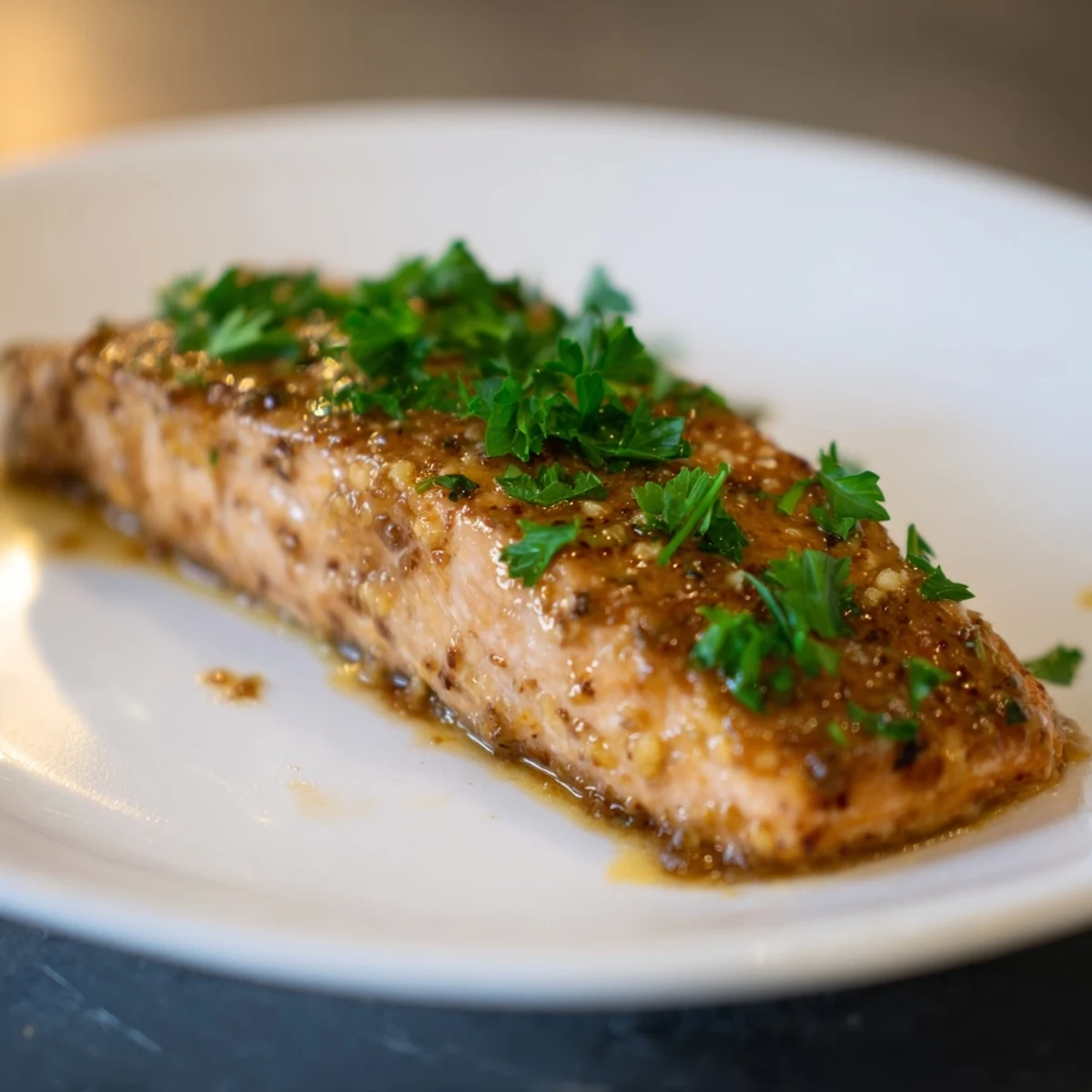 Baked Salmon with Honey Mustard Glaze: A delicious main dish with a beautiful golden glaze.