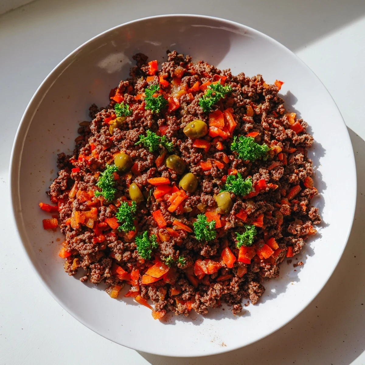 This hearty savory meat filling, studded with vegetables, simmers in a skillet for perfect pies.