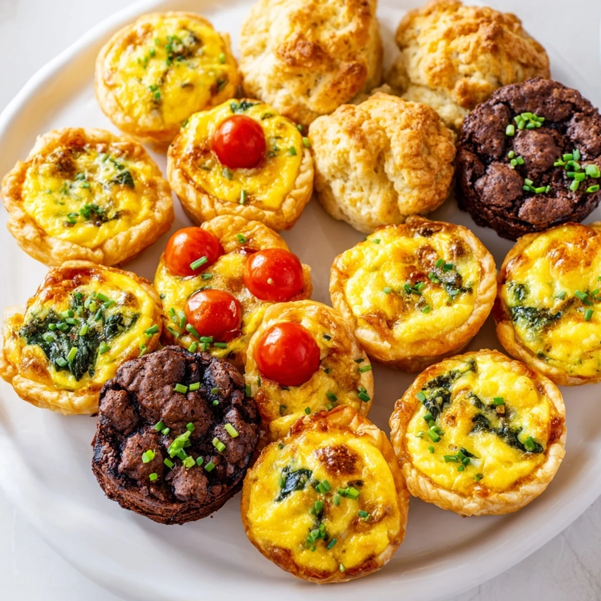 Freshly baked assorted treats; this Baked Goodness Tray offers savory and sweet options together.