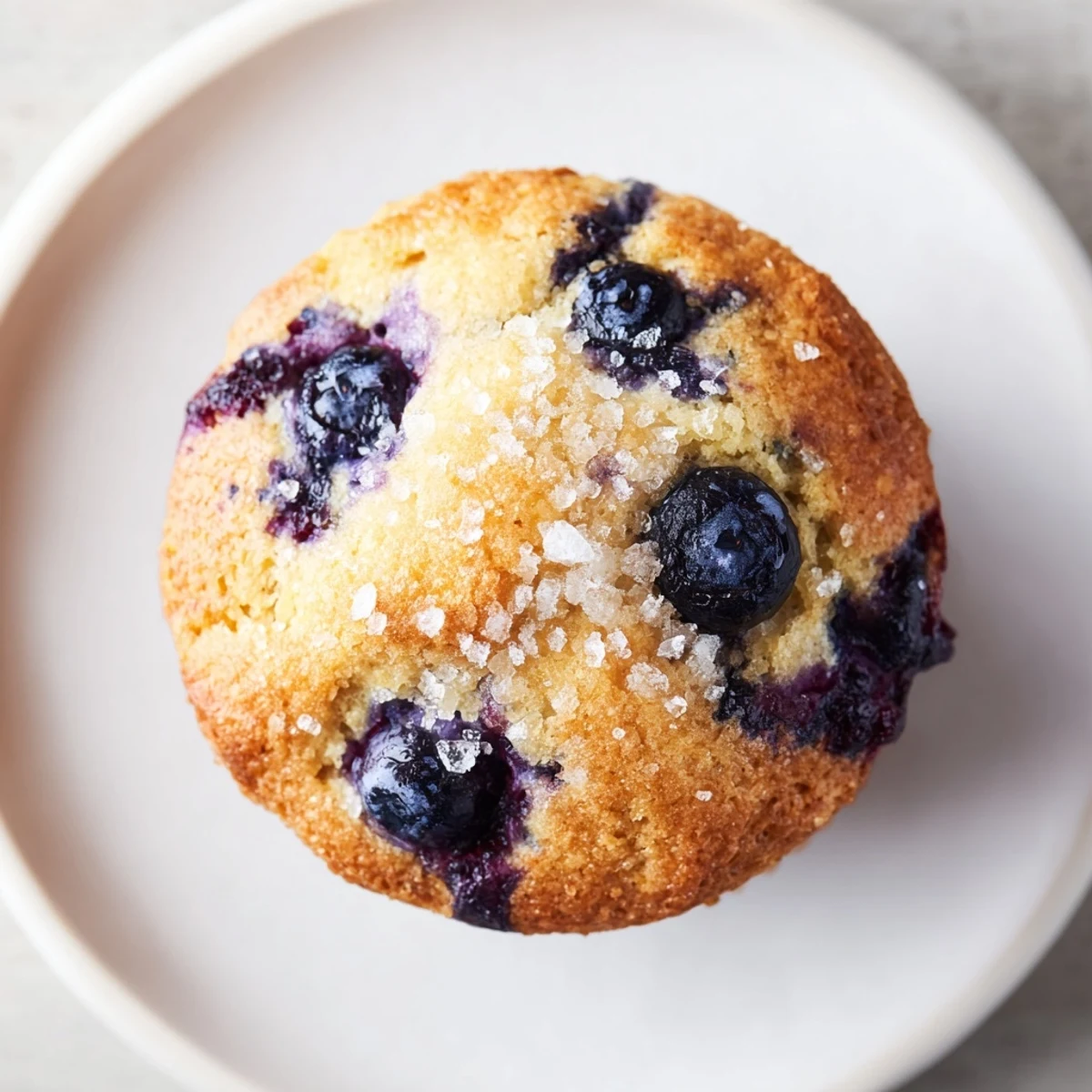 Freshly baked blueberry muffins, sprinkled with sugar, offering a delightful and tempting aroma.