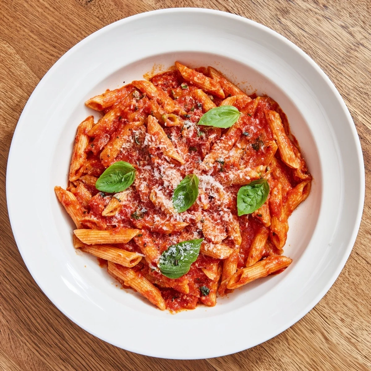 Rustic image showing vibrant tomato pasta with fresh basil, perfect for an Italian dinner.