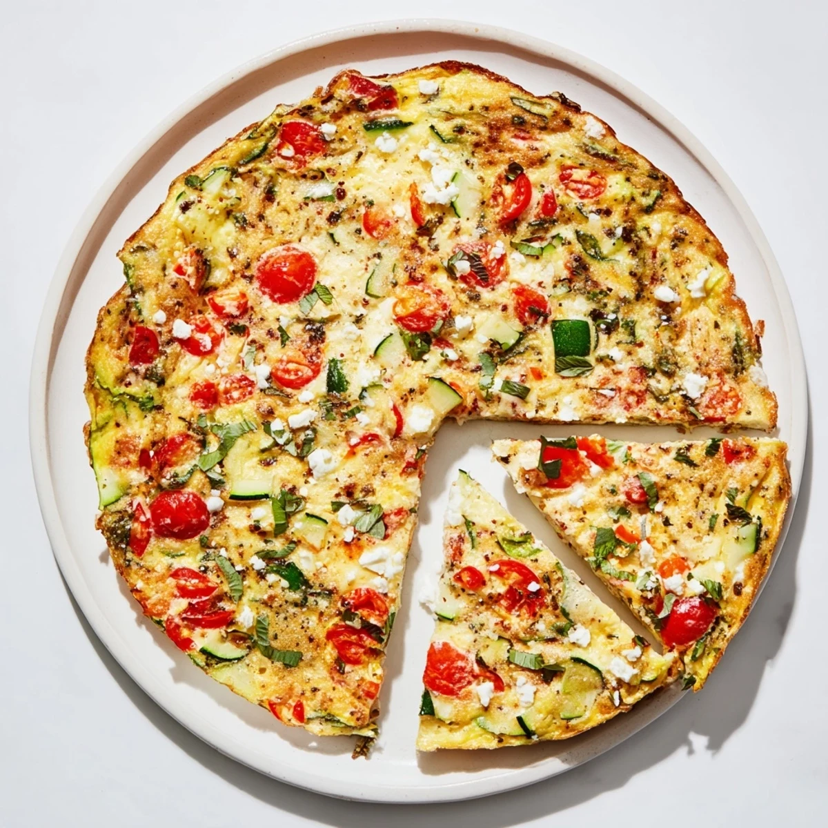 Golden, baked Veggie Frittata showcasing a medley of colorful vegetables and creamy cheese.