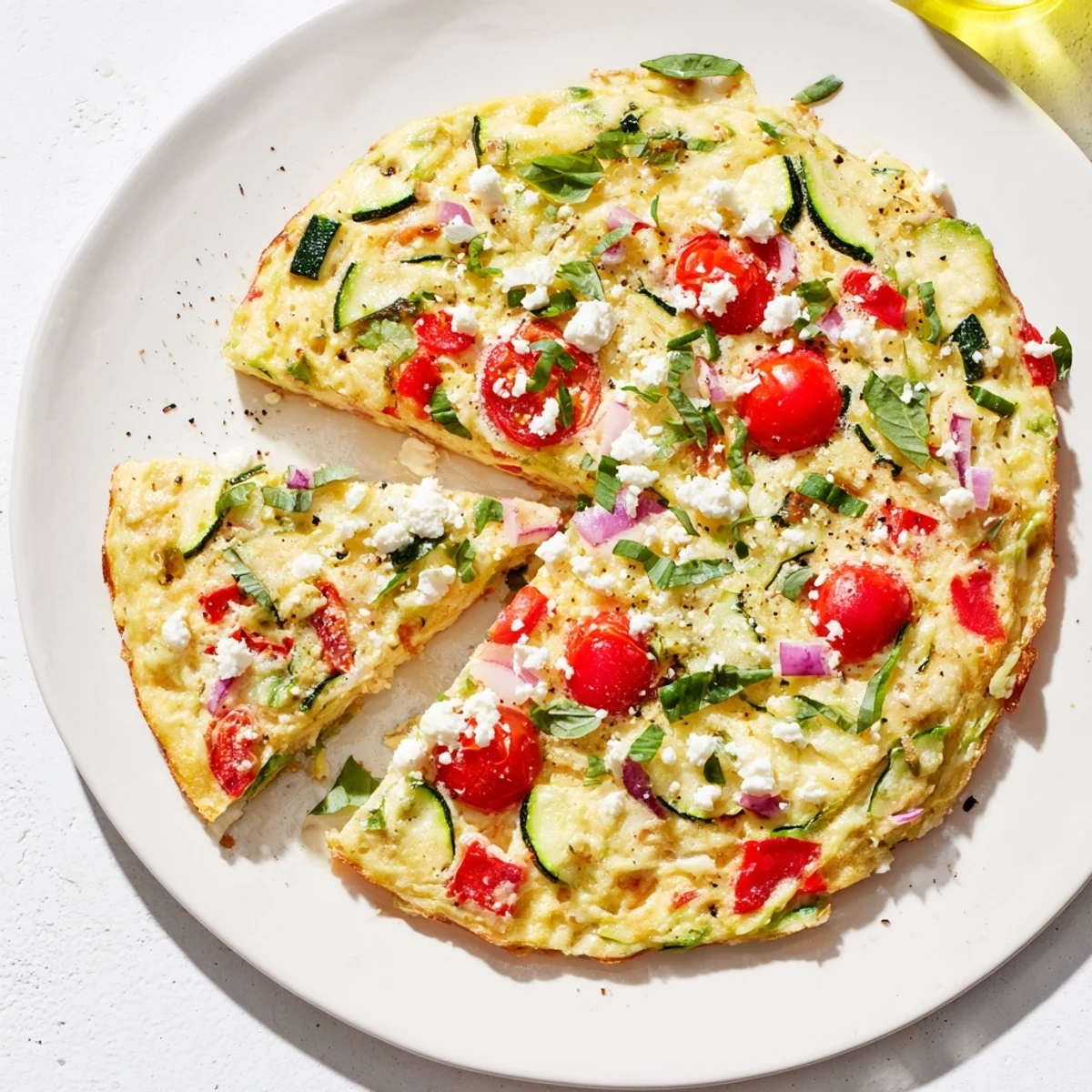 Freshly sliced Veggie Frittata with vibrant vegetables, ready to serve for a delightful meal.