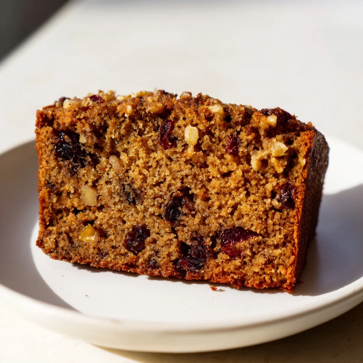 A slice of freshly baked spiced cake, aromatic with warm cinnamon and ginger.