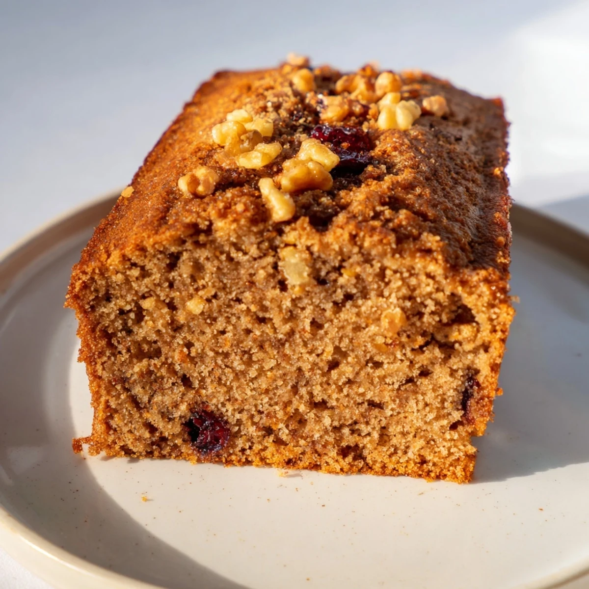 Fluffy and golden spiced cake, ready to serve with a dollop of cream, delightful.