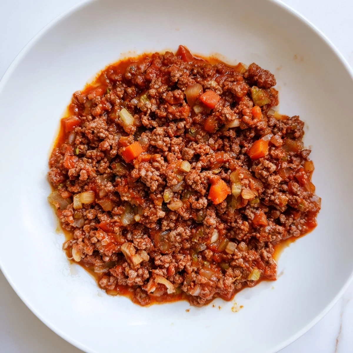 Hearty Bolognese Beef, with visible chunks of vegetables, simmering and fragrant, ready to be enjoyed.