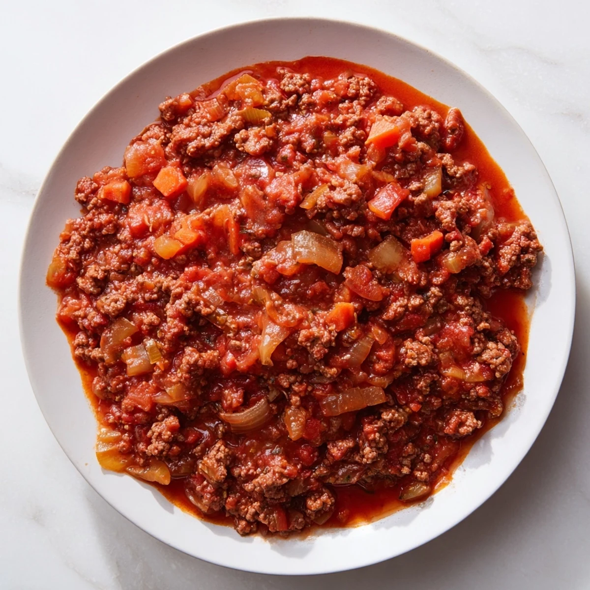 Close-up of a flavorful Bolognese Beef, deeply savory, perfect for a cozy, satisfying dinner.