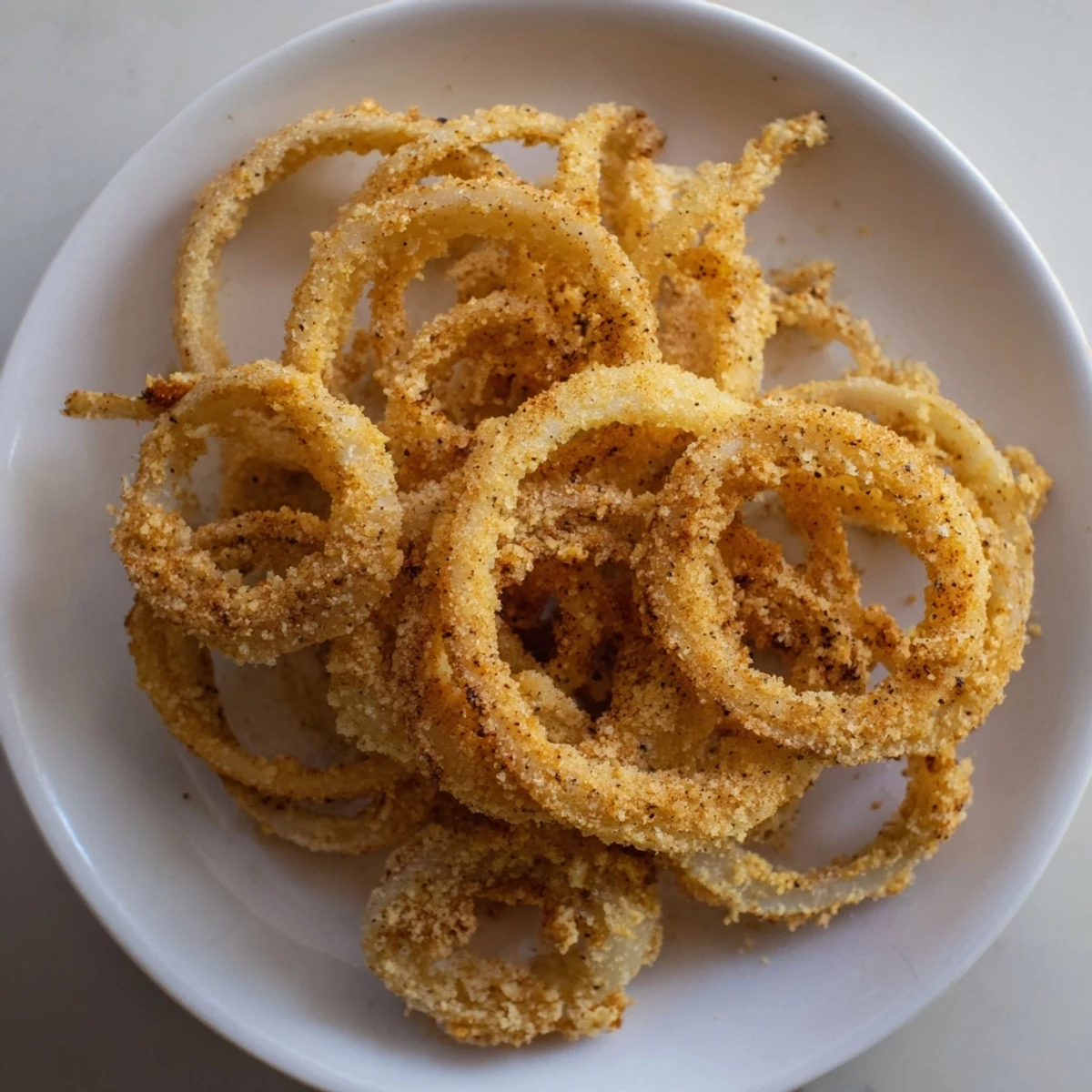Golden and crispy onion crisps, a delicious American snack ready to top burgers.