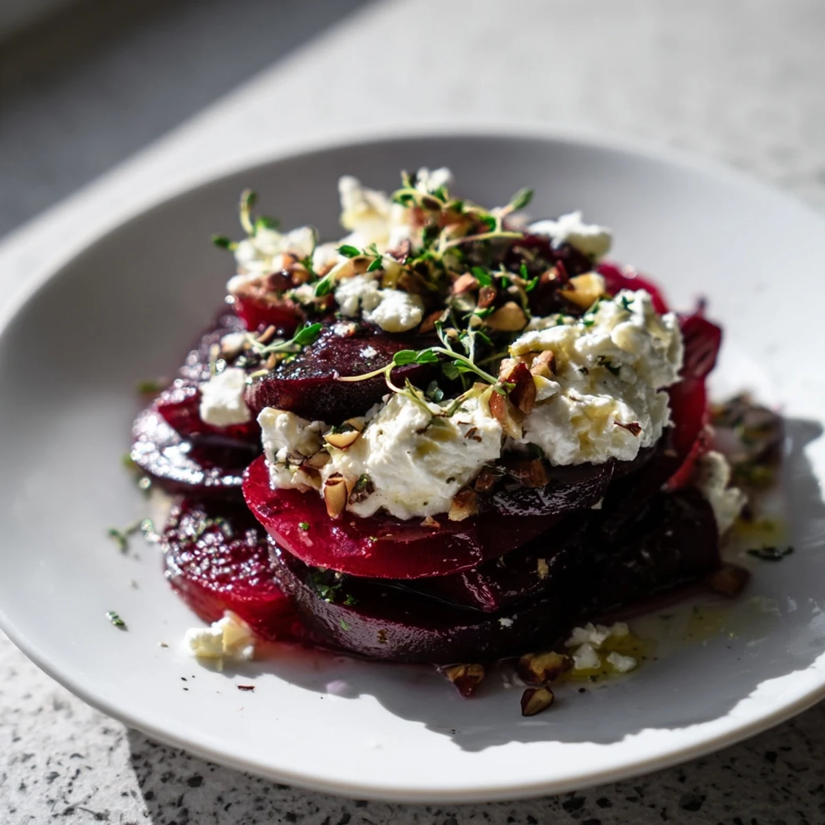 Imagine the layers: Sweet roasted beets and creamy goat cheese in a Roasted Beet and Goat Cheese Stack.