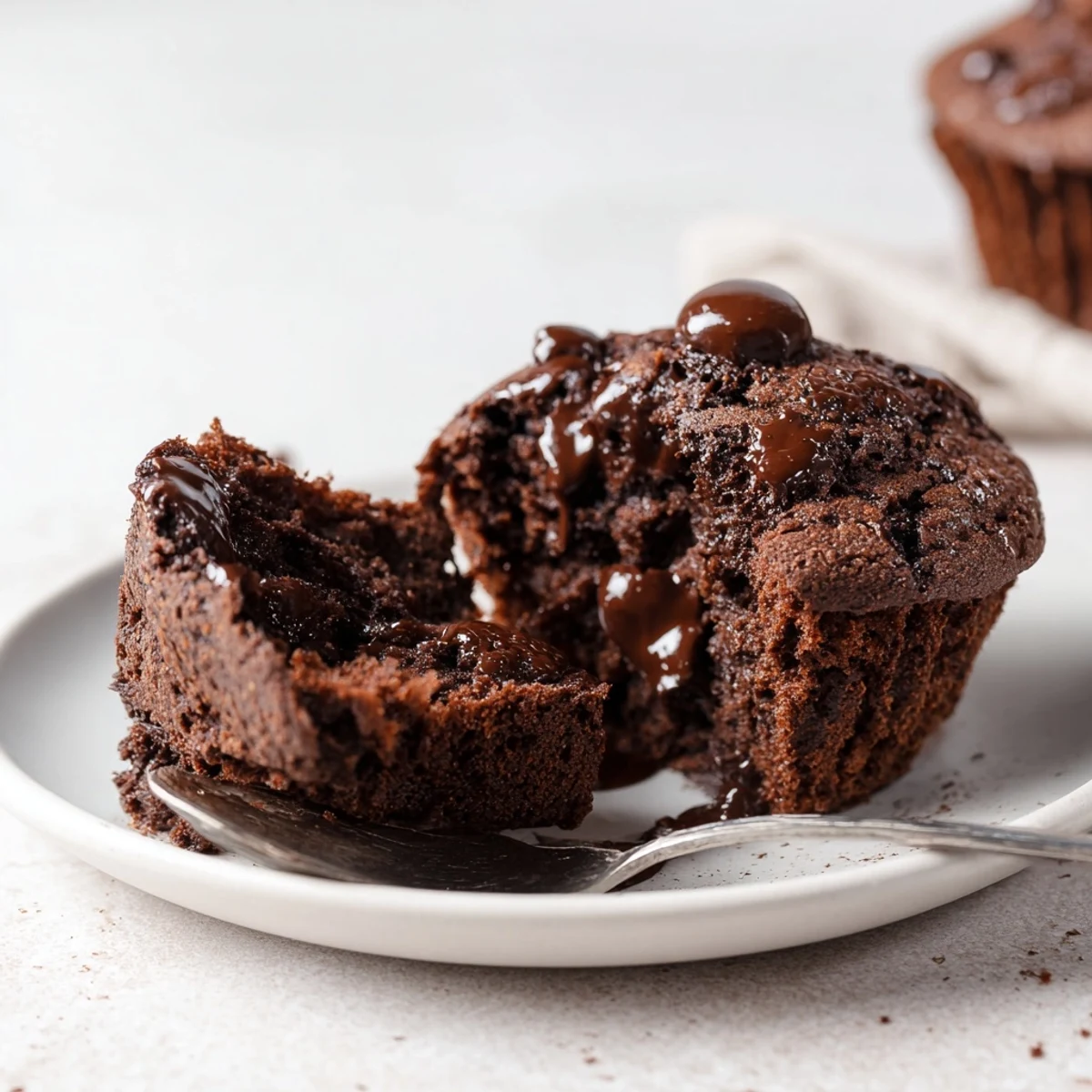 Close-up of freshly baked chocolate chip muffins with melted chocolate, perfect for a treat.