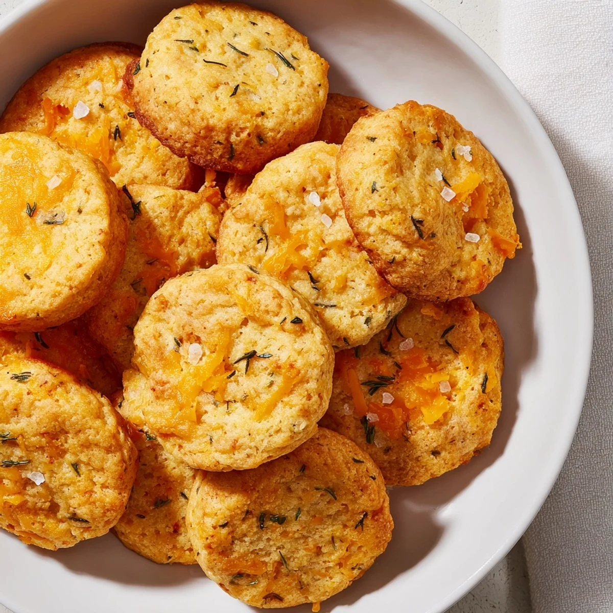 Close-up of a stack of buttery savory biscuits, ready to eat, with a tender, flaky crumb texture.