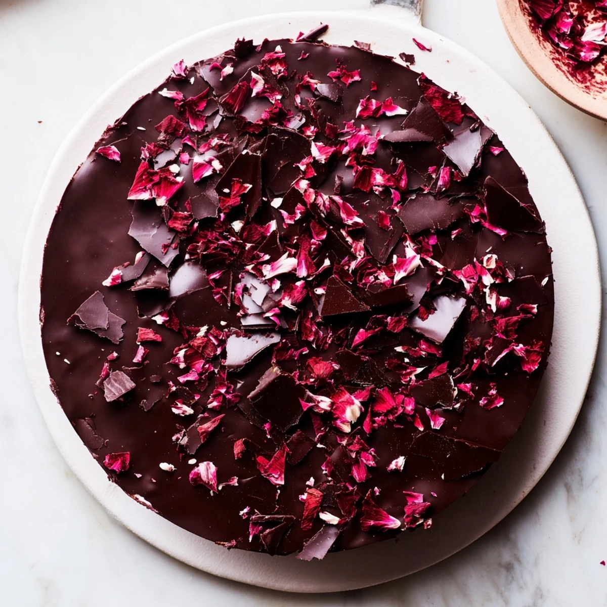 Decadent, glistening Peppermint Chocolate, swirled with crushed candy canes, ready to be enjoyed.