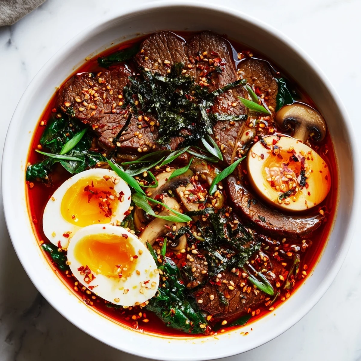 Flavorful Spicy Beef Ramen featuring tender beef and vibrant toppings; a comforting meal.