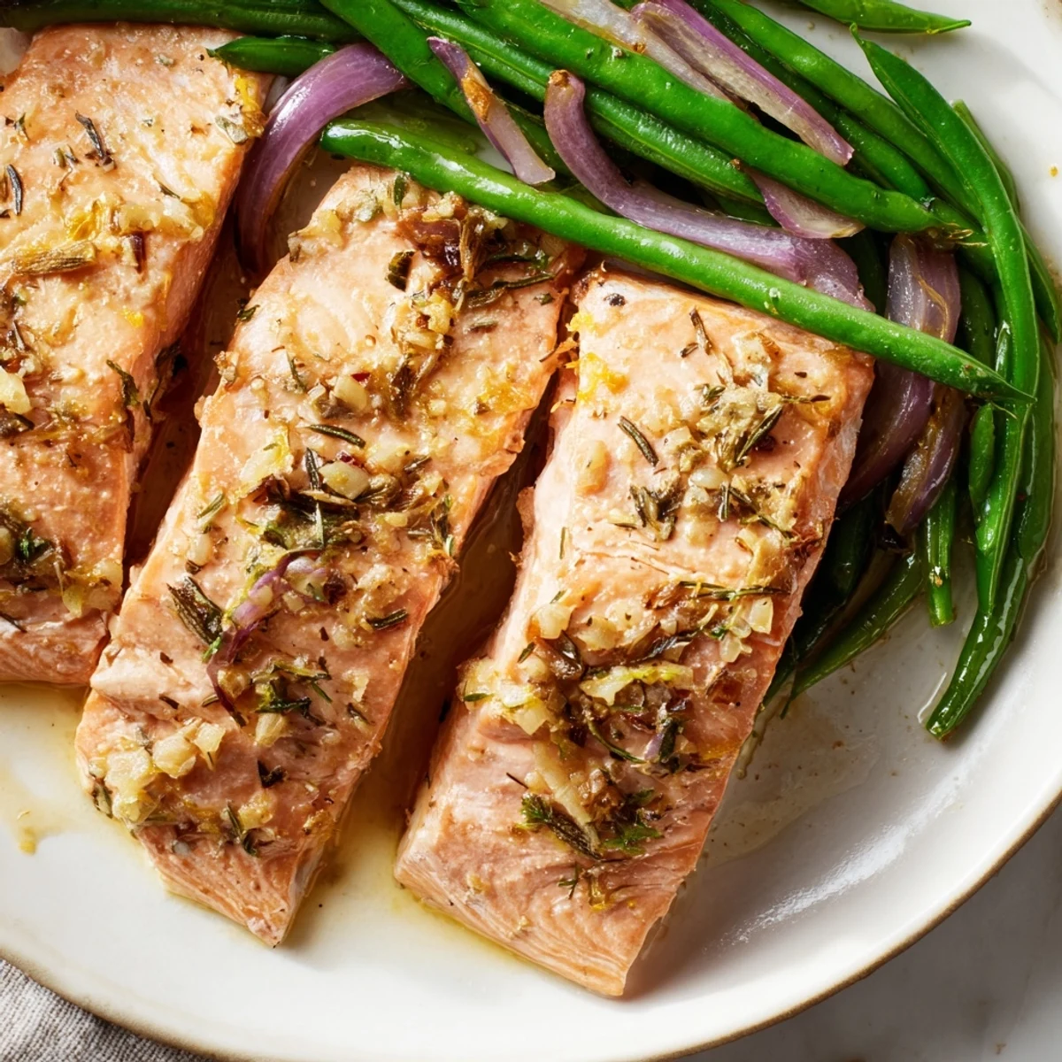 Enjoy this easy and healthy Sheet Pan Salmon and Green Beans recipe, featuring fresh salmon and veggies.