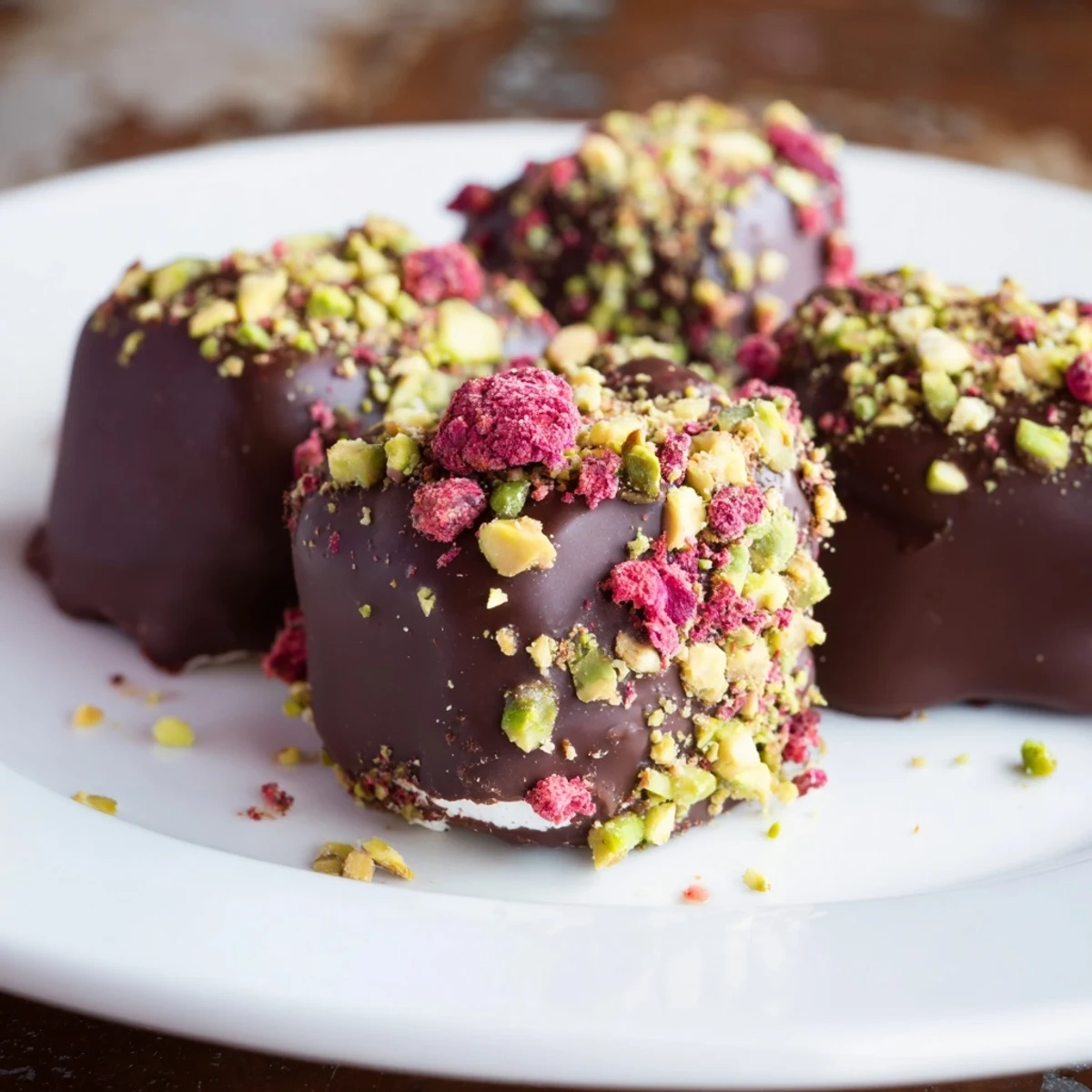 These decadent chocolate dipped marshmallows, sprinkled with colorful toppings, are perfect for dessert.