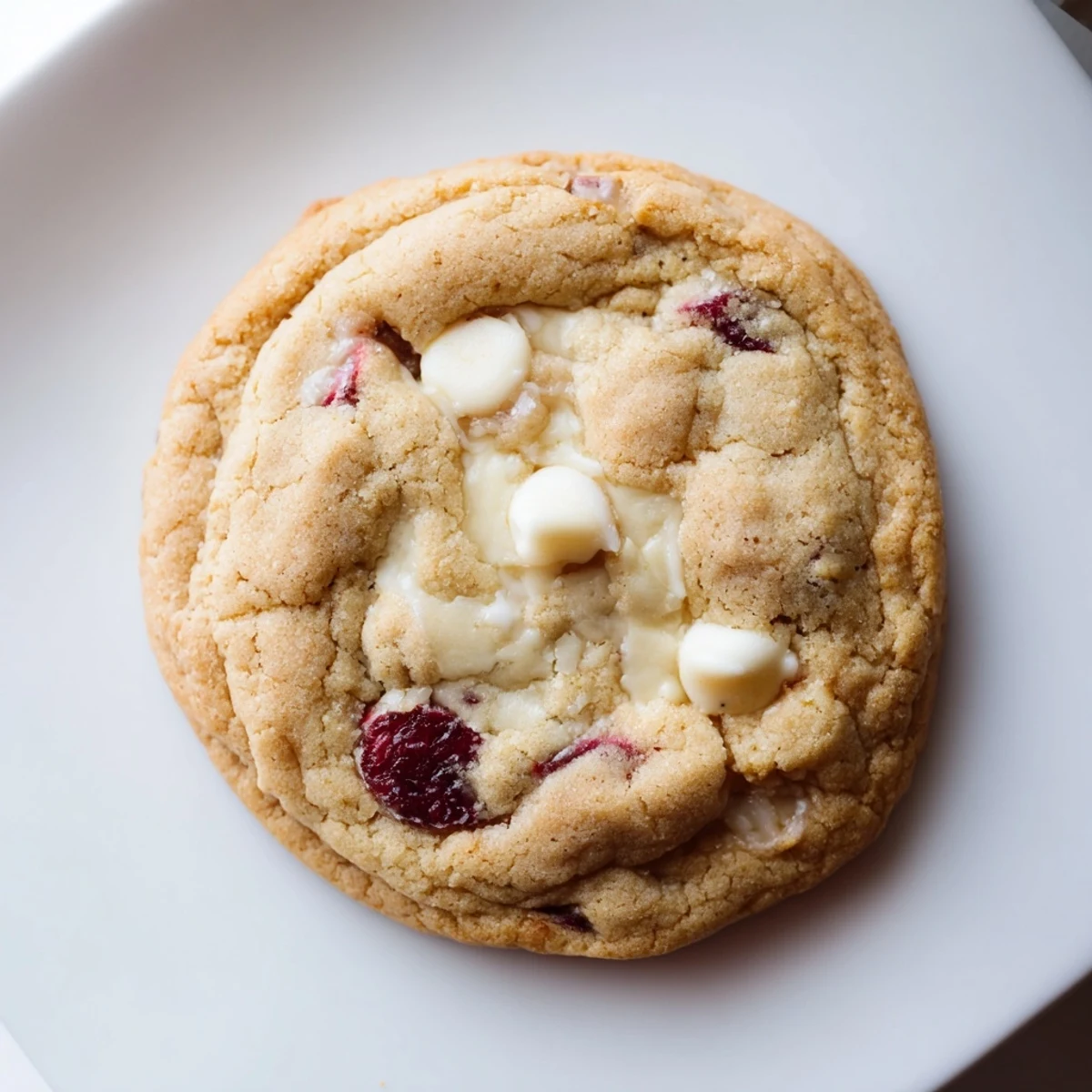 Freshly baked White Chocolate and Cranberry Cookies on a wire cooling rack, showcasing golden edges and melty white chocolate chips.