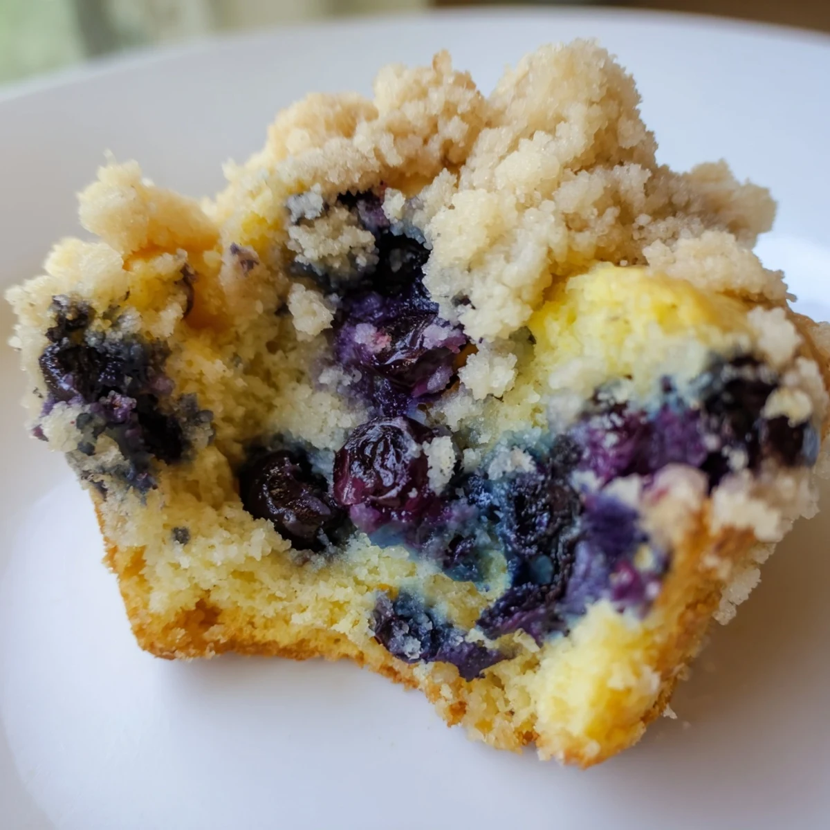 A close-up of warm Lemon Blueberry Muffins with Streusel, highlighting the fluffy texture, lemon zest aroma, and abundant blueberries ready to be served.