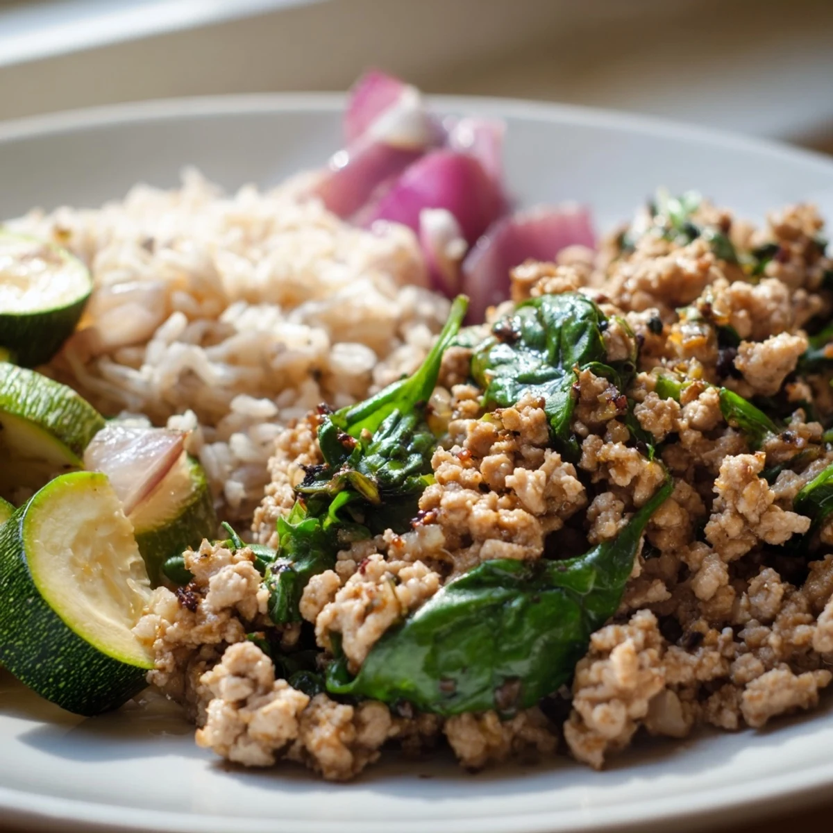 Colorful roasted vegetables and savory ground turkey create a balanced, easy meal prep dish.