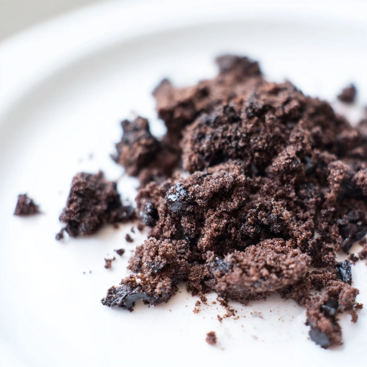 Warm Chocolate Cookie Crumble scoops are served over vanilla ice cream, with extra crumbles sprinkled on top. 