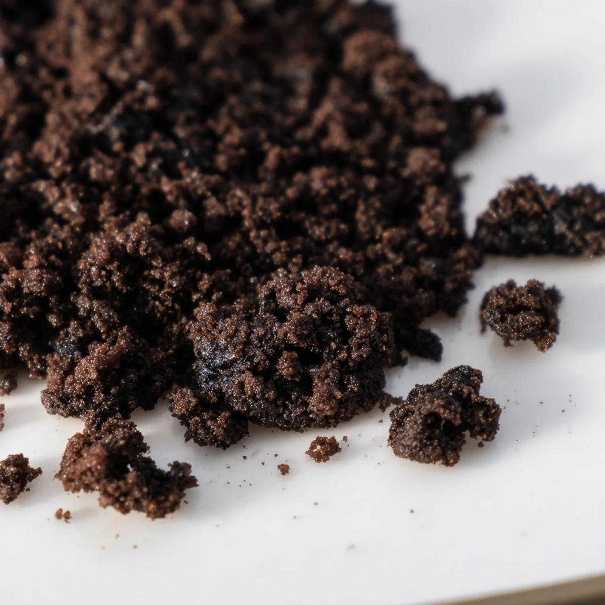 Freshly baked Chocolate Cookie Crumble clumps sit on a cooling rack, showcasing slightly crisp edges and melted chocolate chips. 