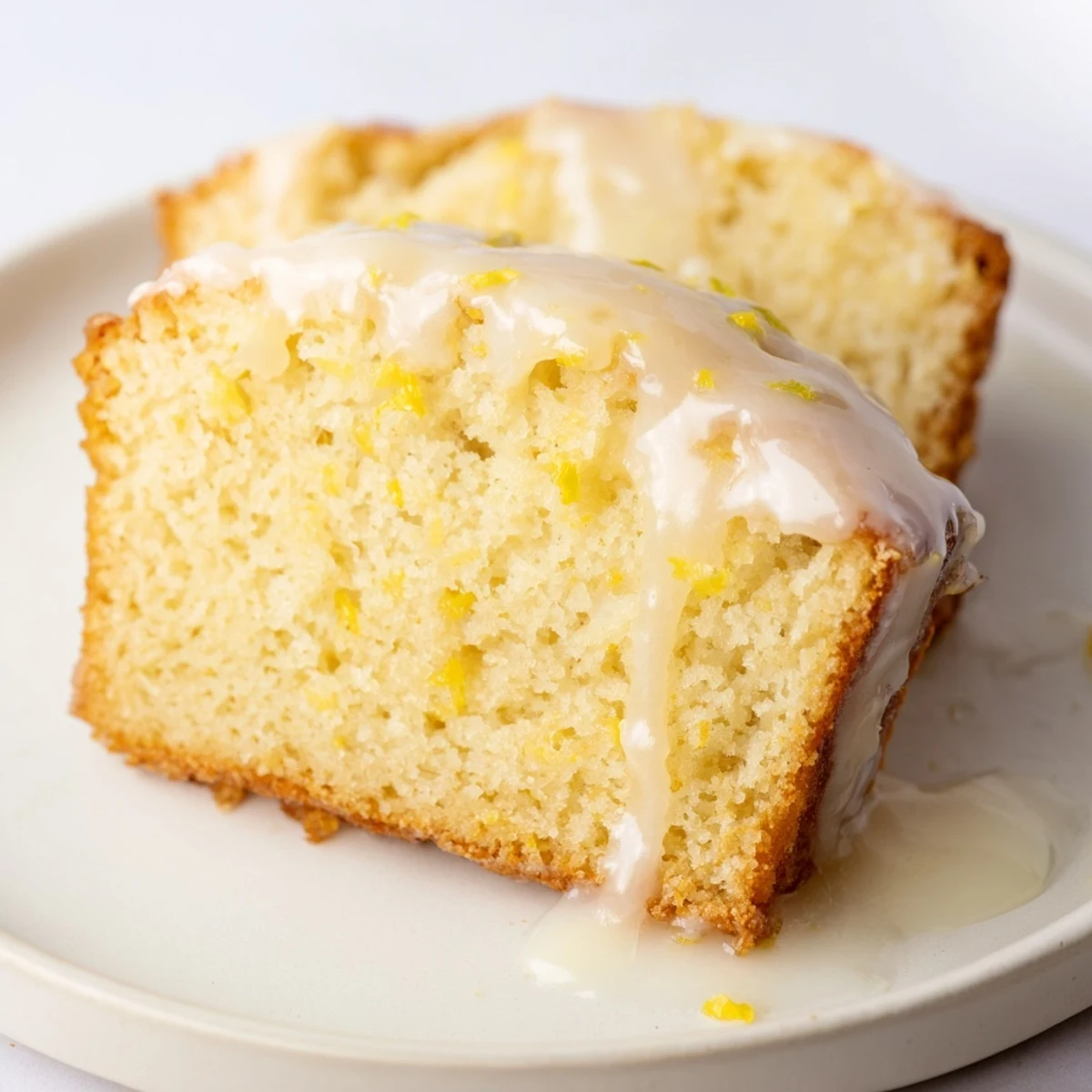 Golden brown Lemon Loaf Cake cooling on a wire rack, garnished with a drizzle of silky lemon icing and lemon zest.