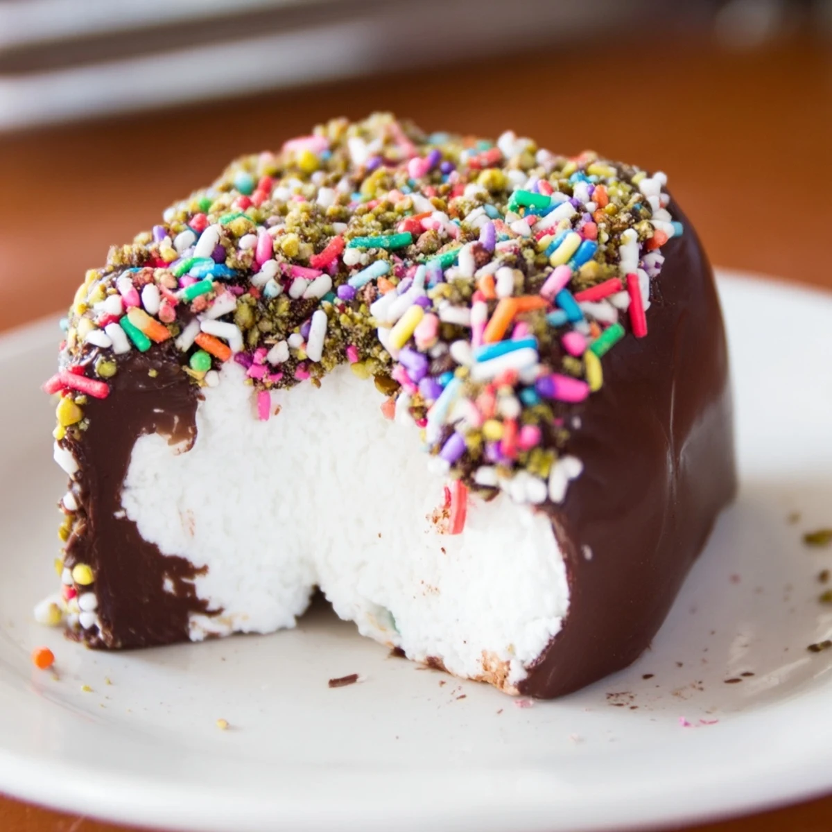 Fluffy marshmallows are dipped in rich chocolate and sprinkled with colorful toppings on a parchment-lined tray.  