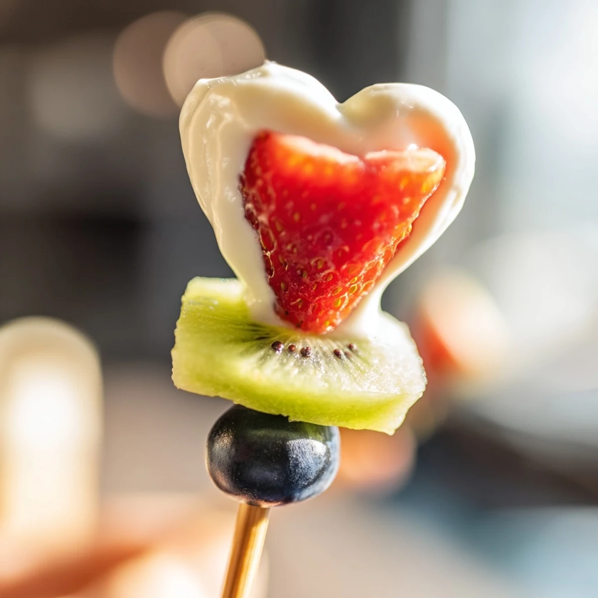 Colorful Sweetheart Fruit Kabobs with Yogurt Dip feature juicy grapes and melon balls, perfect for a healthy dessert or snack platter.