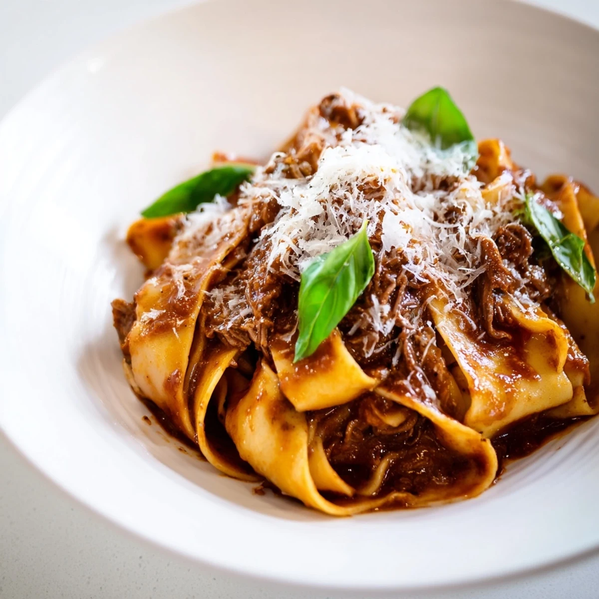 Tender shredded beef simmered in a rich tomato sauce, perfect for a comforting Italian dinner.