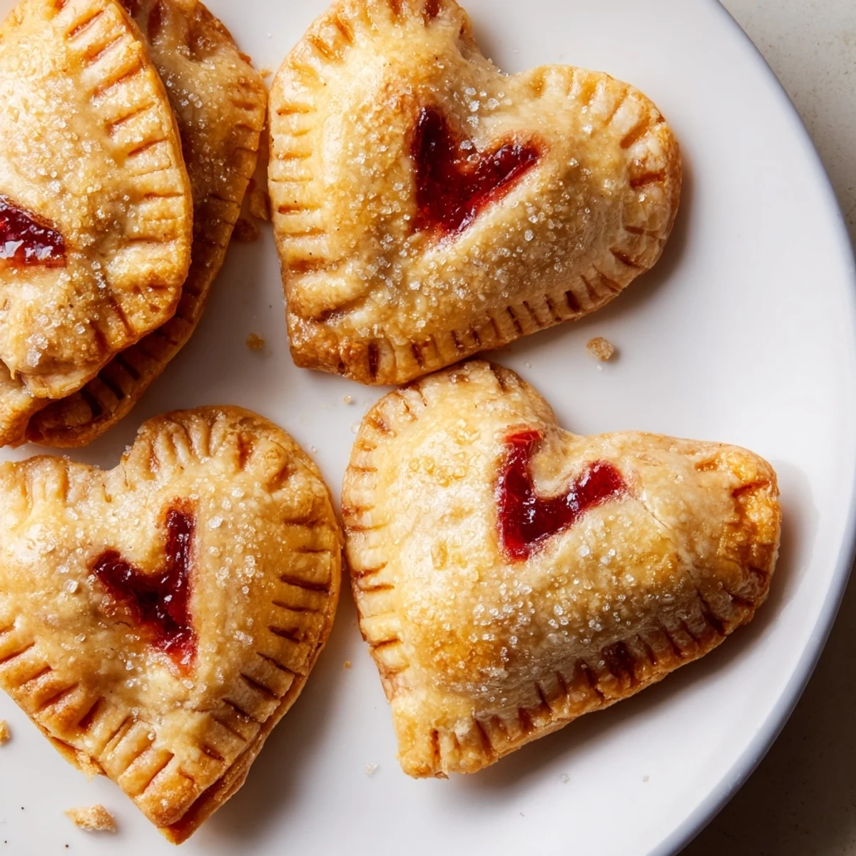 Warm, sweet hand pies filled with raspberry jam, shaped like hearts and ready for sharing.