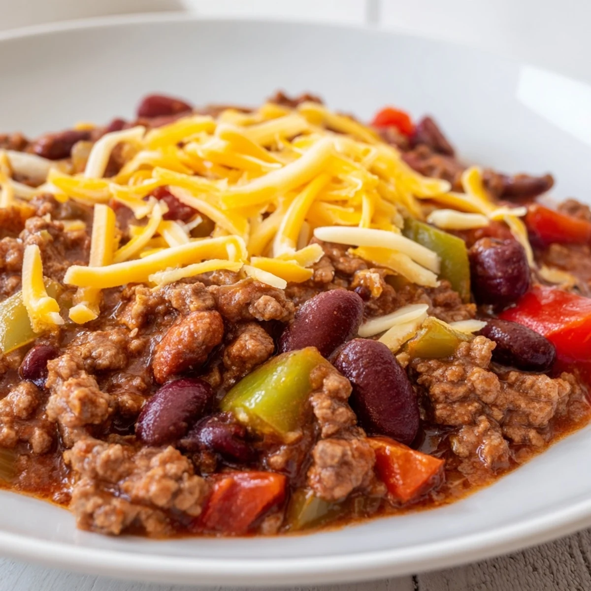 Hearty Touchdown Turkey Chili with Cheddar Cheese served in a rustic bowl with a side of cornbread.