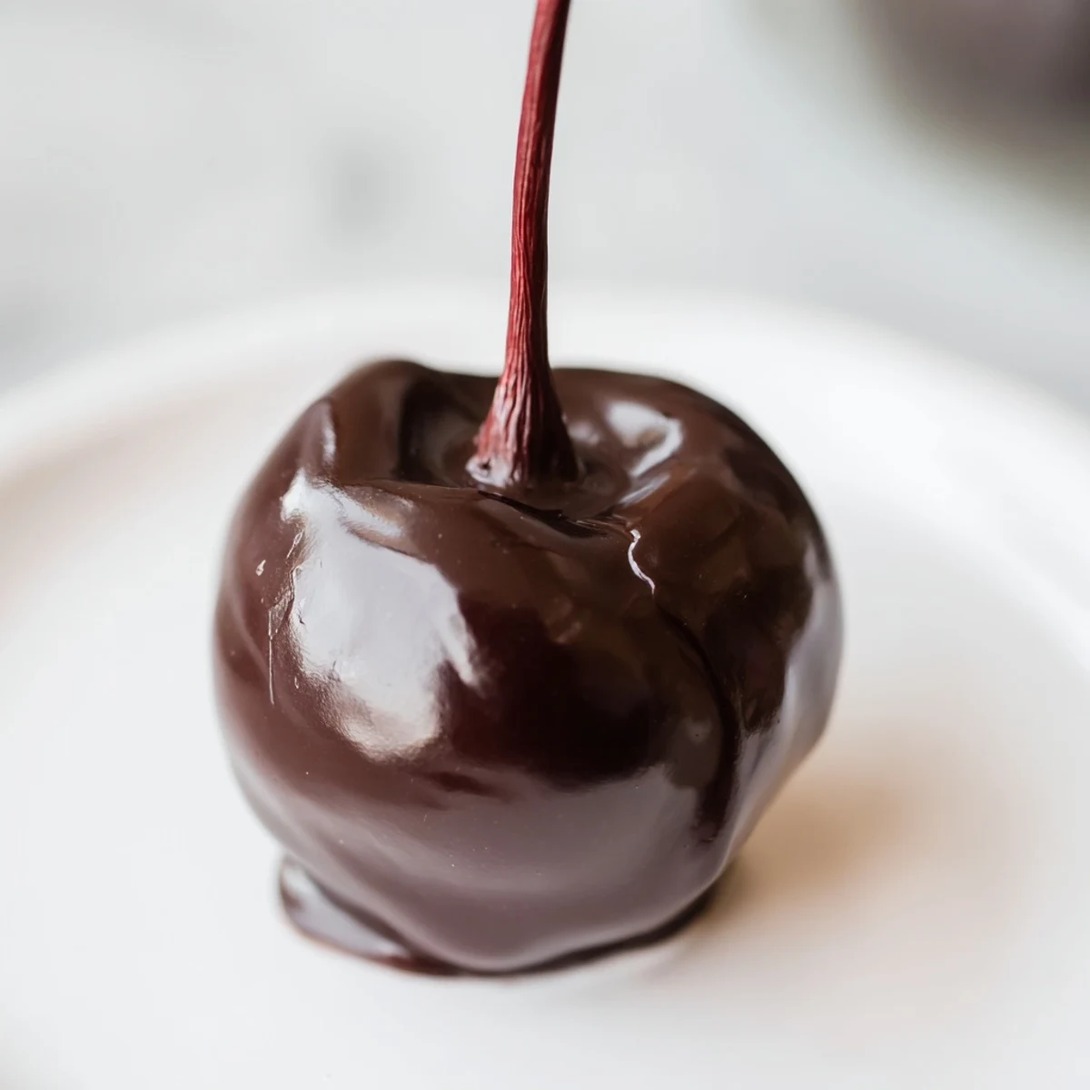 Sweet fondant-filled Chocolate Covered Cherries on a white plate, perfect holiday candy gift idea with a glass of milk.