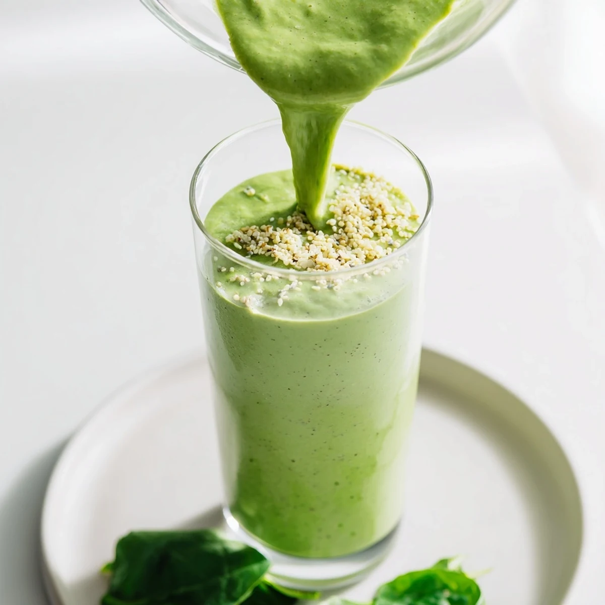 This Green Detox Smoothie with Ginger showcases vibrant green hues from spinach, kale, and apple in a rustic setting.