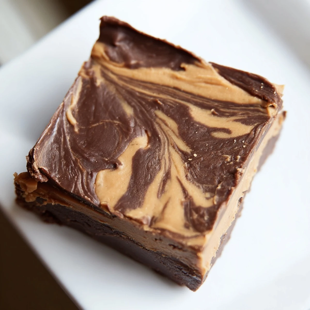 Decadent Chocolate Peanut Butter Fudge, with marbled layers and a pinch of sea salt for a sweet treat.