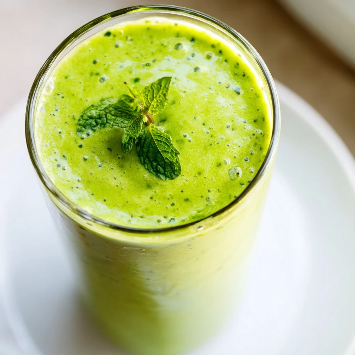 In a blender, fresh spinach, cucumber, and apple create the vibrant Green Detox Smoothie with Cucumber and Ginger.
