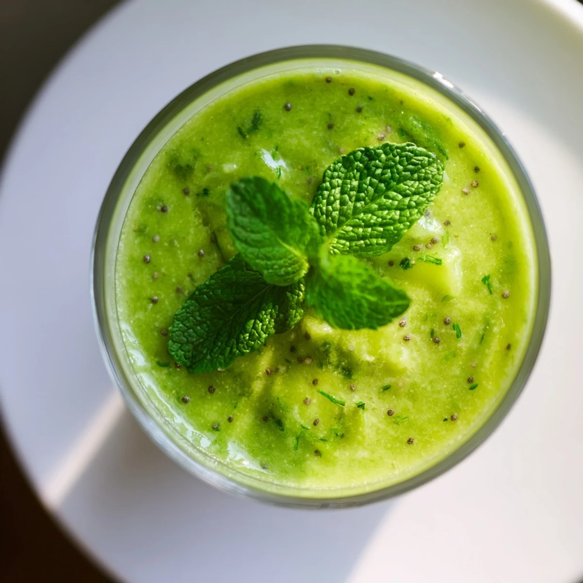 Blended until creamy, the Green Detox Smoothie with Cucumber and Ginger is served in a mason jar with a lime wedge.