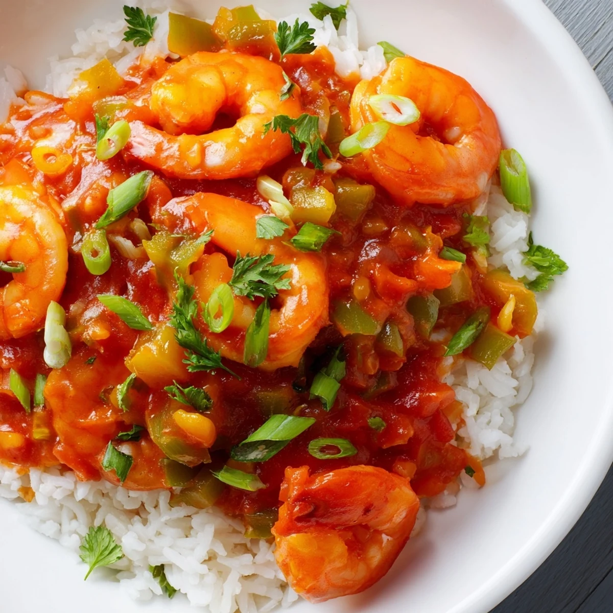This Mardi Gras Shrimp Creole with Rice recipe showcases a steaming plate of tender shrimp and tomato-based sauce, perfect for a celebratory Mardi Gras dinner.