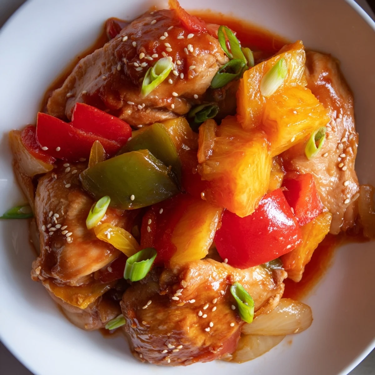 Served over a bowl of fluffy steamed white rice, the Slow Cooker Hawaiian Pineapple Chicken offers a colorful mix of pineapple and peppers for a perfect weeknight meal.