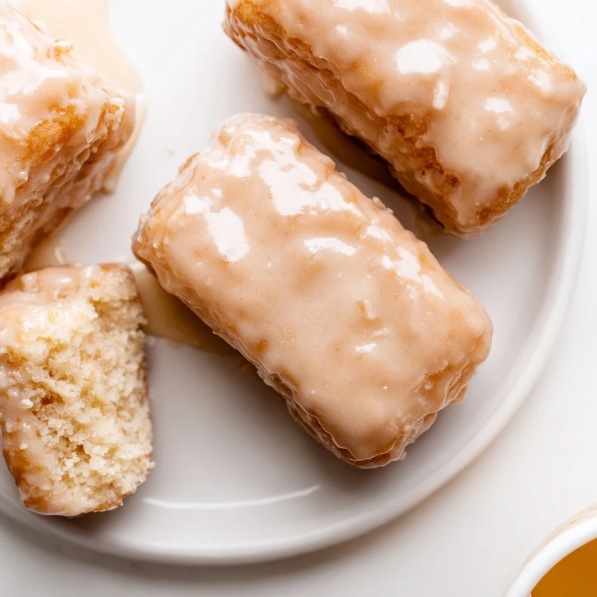 Freshly fried Maple Donut Bars show a pillowy interior and crisp edges, drizzled with rich maple glaze.