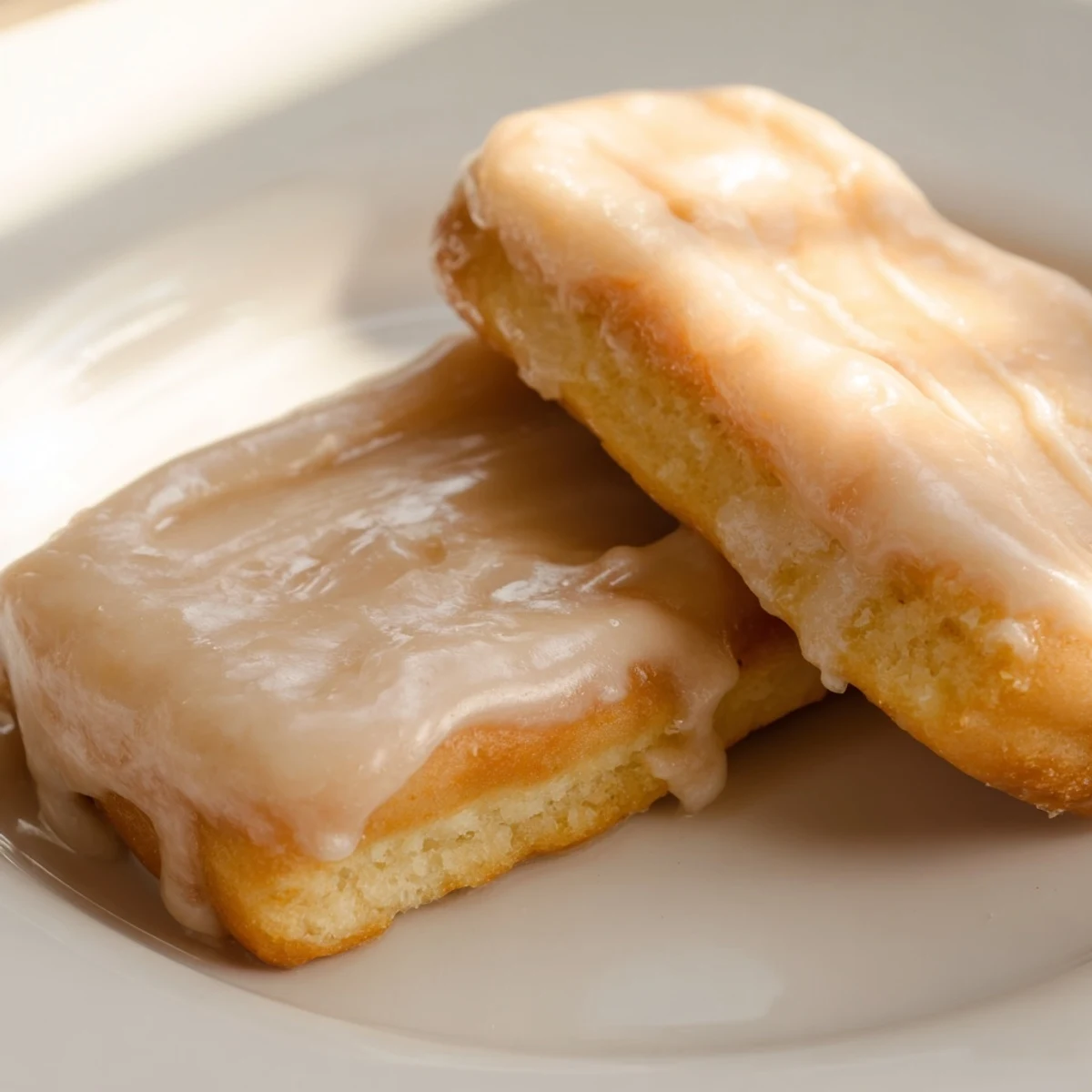 Stacked Maple Donut Bars feature a shiny maple glaze, ready to serve with coffee for a sweet snack.