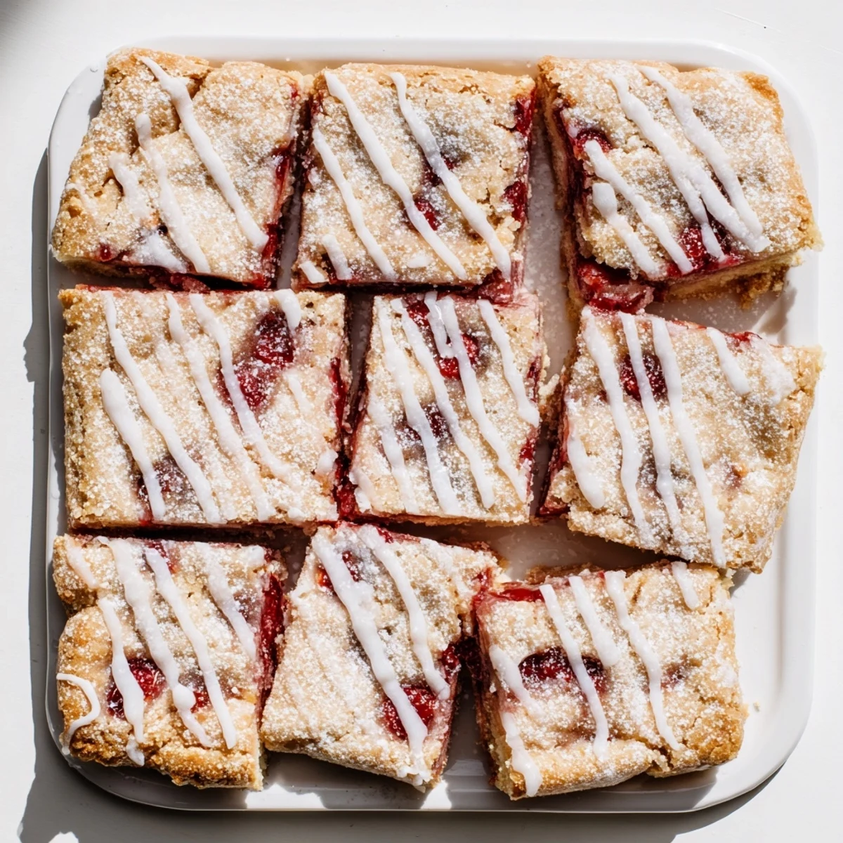 Easy Cherry Pie Bars served warm with a scoop of vanilla ice cream on a dessert plate.