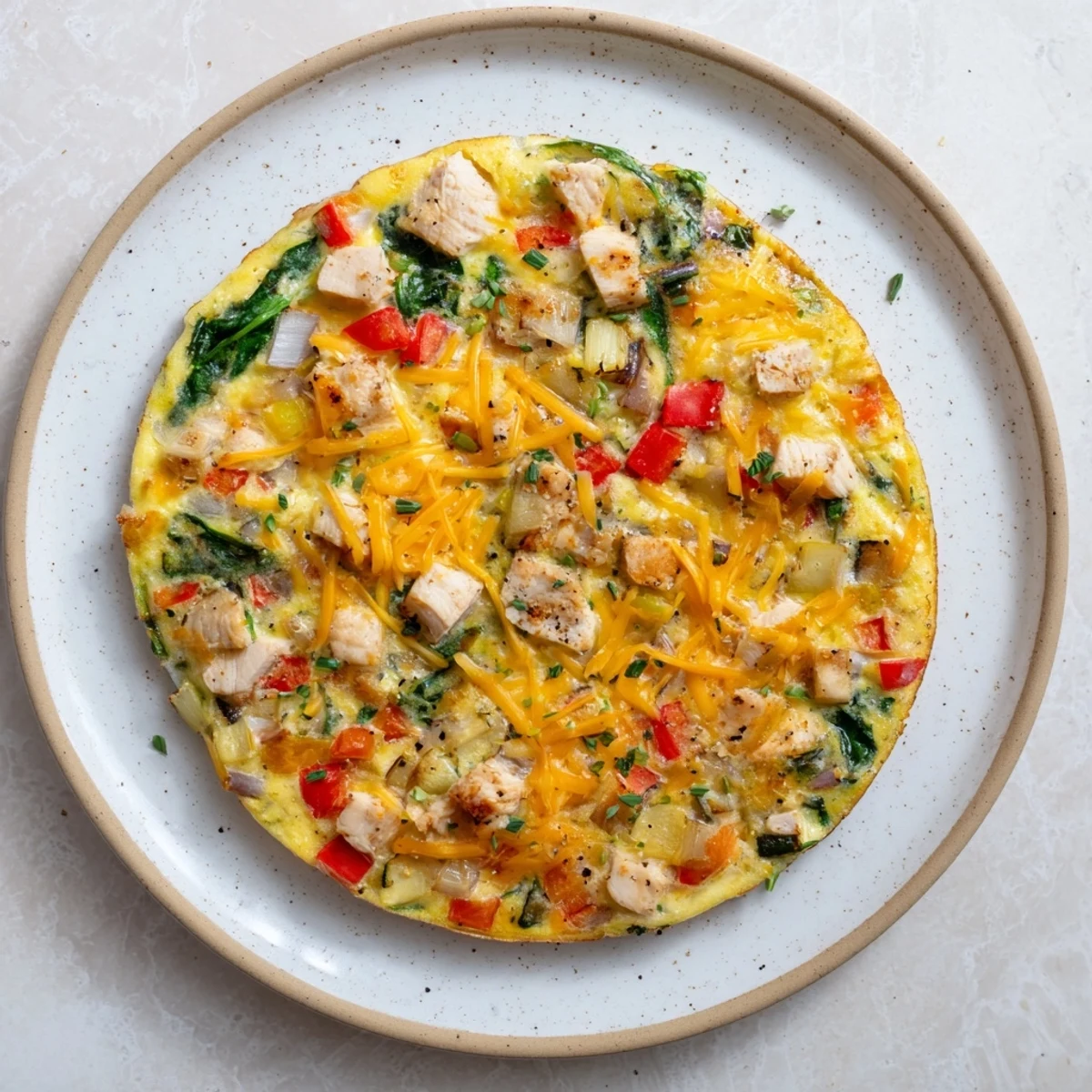 Sliced portion of Chicken and Vegetable Frittata served alongside a fresh green salad for a healthy gluten-free lunch.